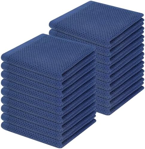 Homaxy 100% Cotton Waffle Weave Kitchen Dish Cloths 18-Pack, Navy Blue