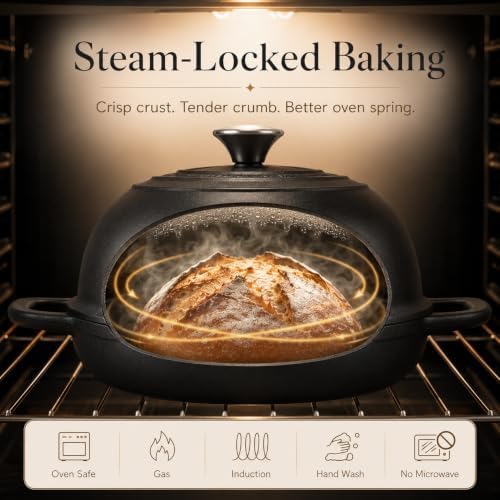 5QT Matte Black Non-Stick Dutch Oven for Bread Baking, Cast Iron Dutch Oven
