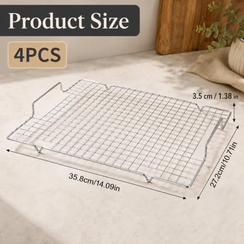 4 Pack Heavy-Duty Wire Cooking Rack Baking Racks with Handle 14.1" x 10.7"