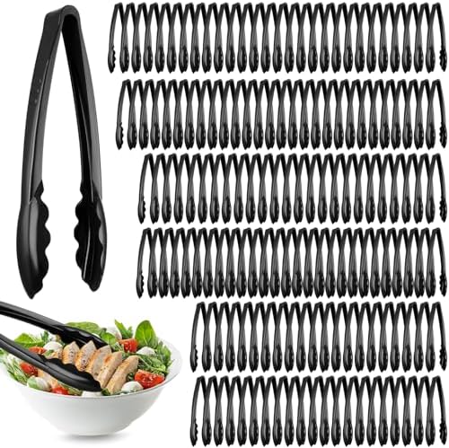 150 Pcs Plastic Tongs, 9 Inch Disposable Serving Tongs, Black
