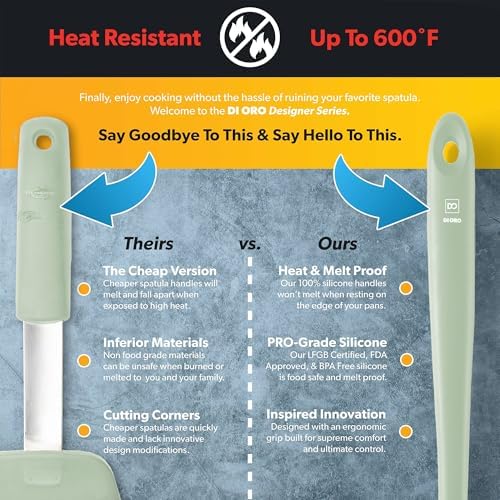 DI ORO Silicone Ladle - Soup & Serving, 600F Heat Resistant, Sage