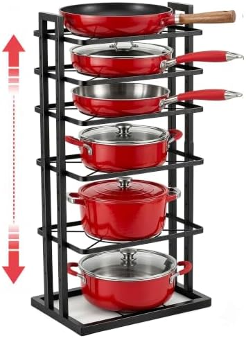 HULISEN Pots and Pans Organizer Under Cabinet, Adjustable 6-Tier Pot Rack