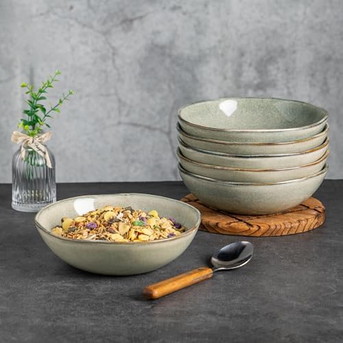 AmorArc Ceramic Cereal Bowls Set of 6, 24 oz Handmade Stoneware Bowls Set for Cereal Soup Salad, Stylish Kitchen bowls for Meal, Dishwasher & Microwave Safe, Reactive Glaze