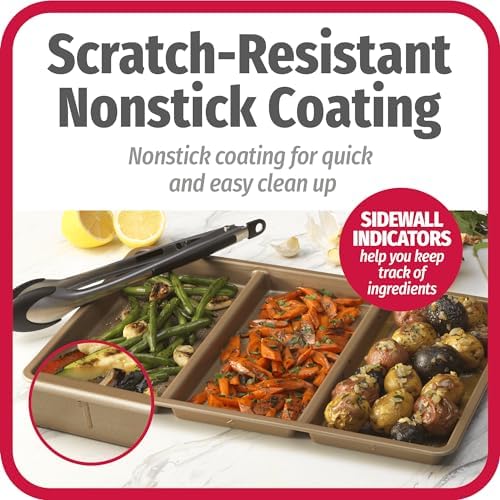GoodCook 11 x 17-Inch Non-Stick Divided Sheet Pan – 3-in-1 Textured Cooking Pan, Baking Dish, Scratch-Resistant Carbon Steel Oven Pan for Meal Prepping & Dinners