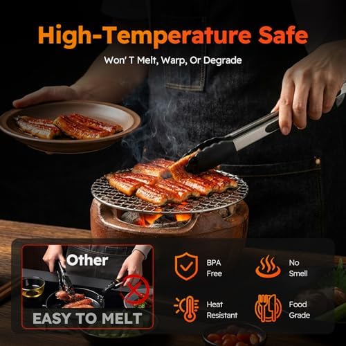 HST Non Stick Cooking Tongs Silicone Tips, 3 Pack 12 Inch Black BBQ Baking
