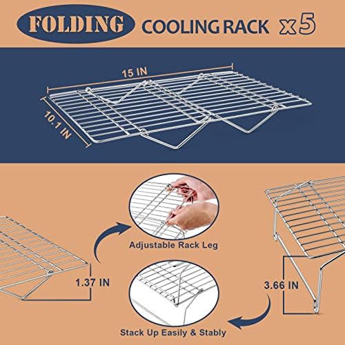 E-far 5-Tier Stainless Steel Cooling Rack, 15”x10.1" for Cooking and Baking