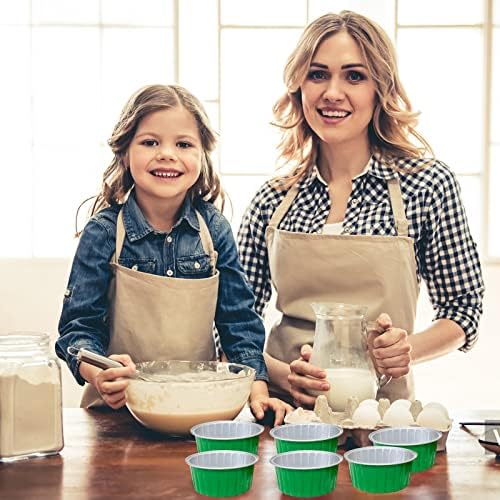 100Pcs Aluminum Cups with Lids,5oz Disposable Ramekin Baking Cups Muffin Liners Mini Pie Pans Foil Cupcake Containers for Christmas Party Wedding Party,Green