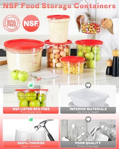 2QT&4QT 4PCS NSF Commercial Clear Food Storage Containers with Lids(RED)