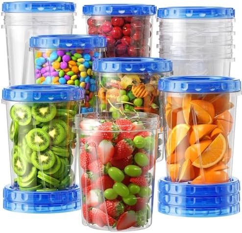 BiuLeon 12 Pack-33oz Freezer Storage Containers, Plastic Food Storage Containers with Twist Top Lids, BPA Free and Reusable Soup Containers with Lid, Microwave and Dishwasher Safe