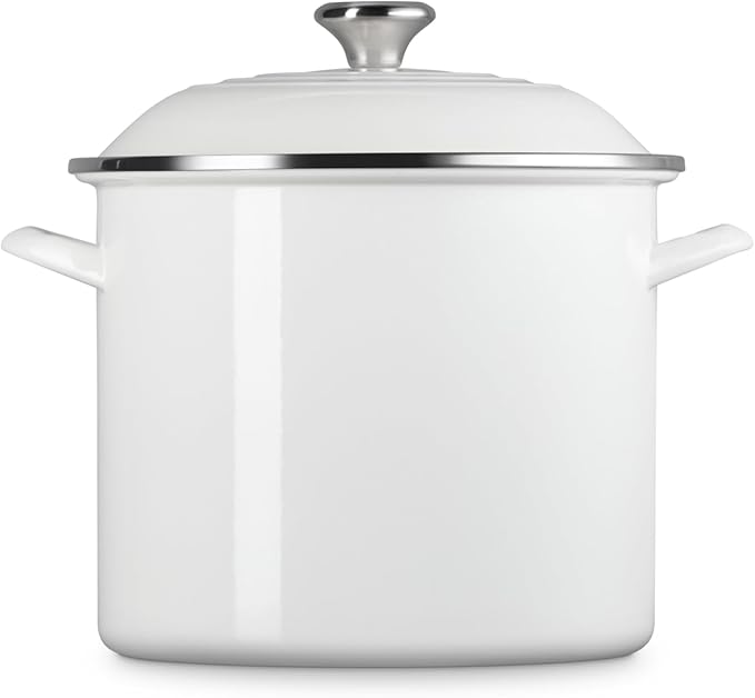 Le Creuset Enamel on Steel Traditional Stockpot, 12 qt., White with Stainless Steel Knob