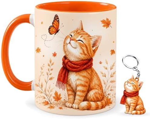 Hyturtle Orange Tabby Cat Coffee Mug, Cute Fall Gift For Cat Lovers