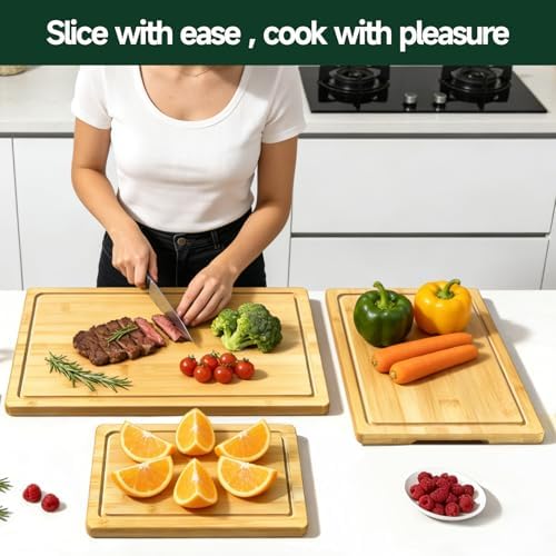 3-Piece Set Deep-Carbonized Bamboo Cutting Board for Kitchen, Natural