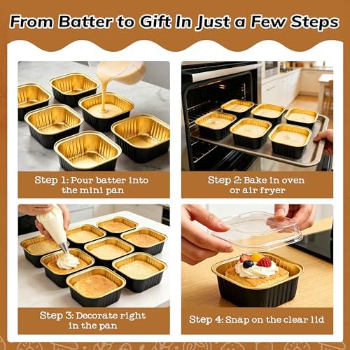 NPLUX Square Foil Cups with Lids, 50 Pack Black Gold 5oz for Weddings