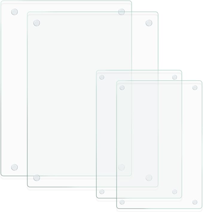 Tempered Glass Cutting Board for Kitchen, Clear Glass Board for Countertop, with Non-Slip Feet, Heat Resistant, Large Size 12x16" 2Pcs, Small Size 12x8" 2Pcs