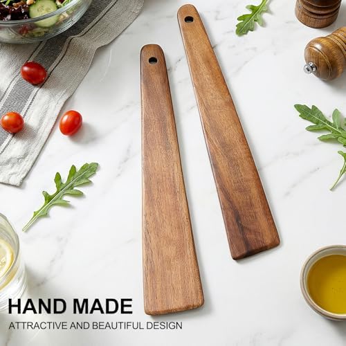 2Pcs Non Toxic Flat Thin Wood Spatula for Cooking Utensil Cast Iron Scraper