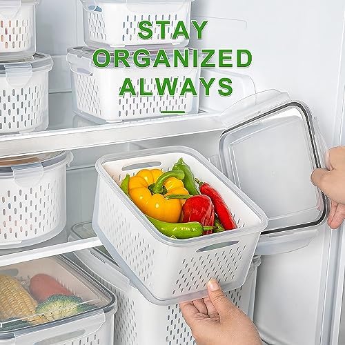 Freshmage Fruit Storage Containers for Fridge with Removable Colander 8 pcs