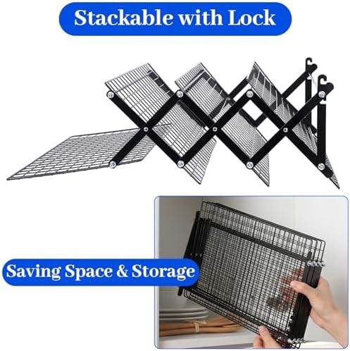 Sibba 4 Tier Collapsibl Cooling Rack, Adjustable 4 Setting Design Stainless Steel Baking Rack Stackable Roasting Cooking Drying Wire Cooling Racks for Cookies Baking Gifts for Women, Black