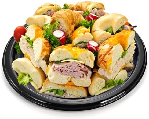 Frcctre 6 Pack 16 inch Plastic Serving Tray with Clear Lid, Heavy Duty Round Large Appetizer Serving Trays Catering Tray Party Platters for Vegetable Catering Picnic