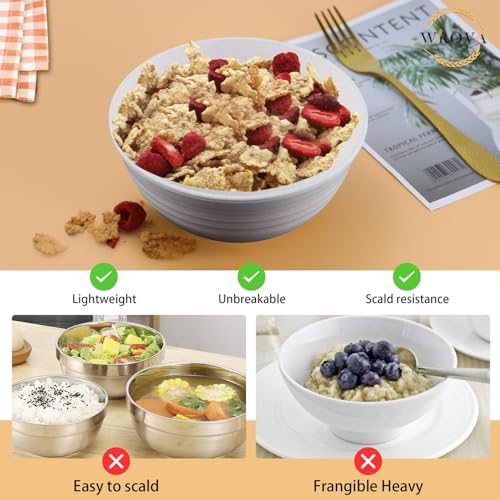 Wrova Wheat Straw Bowls Set of 8, Unbreakable White Cereal Bowl 26OZ, Microwave and Dishwasher Safe Oatmeal Bowls, Kitchen Bowl Suitable for Cereal,Salad,Snack (White)