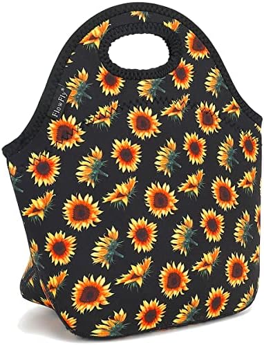 FlowFly Neoprene Lunch Tote Insulated Thermal Reusable Lunch Bag Box for Boys Men with Zipper (SunFlower)
