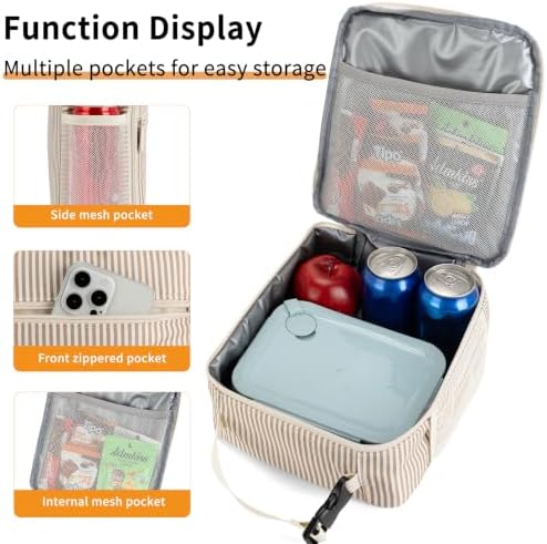 Lunch Box for Women Men Adult Insulated Lunch Bag Women Men Small Reusable Lunchbox for Work Picnic Travel (Brown Stripes)
