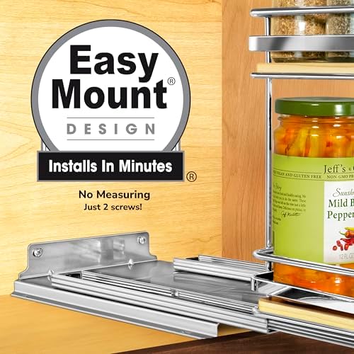 LYNK PROFESSIONAL® Élite™ Pull Out Spice Organization for Cabinets - 8-3/8 inch Wide – Spice Rack for Inside Cabinets – Wood/Chrome - Sliding Spice Rack Organizer for cabinet – Spice Rack - 2 Tier