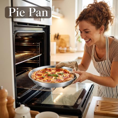 4 Pcs Deep Stainless Steel Pie Pan Set - 9.5 Inch Thickened Metal Baking Pans for Oven, Large Pizza Tray Rust Proof Reusable Bakeware for Pie, Pizza, and Baking