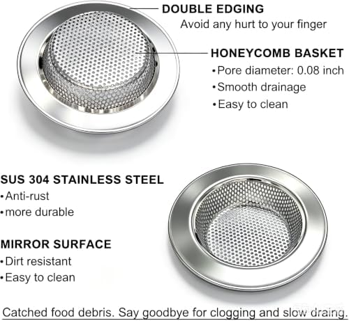 Seatery Kitchen Sink Drain Strainers/Filter/Screen/Basket Strainer, Stainless Steel Food Scraps Drain Catcher, Outer Diameter 4.5 inch/11.3cm, Inner Diameter 3 inch/7.6cm, Pack of 4