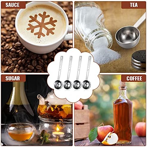 Geiserailie 4 Pcs 2 Tablespoon Scoops with Long Handle, 30 ml Stainless Steel Measuring Spoon for Coffee Milk Fruit Powder, Loose Tea Dry, Spice Jar, Cooking Baking, and Other Dry Goods