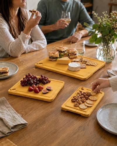 Cutting Board Set,3 Pack Bamboo Cutting Boards for Kitchen, Butcher Block Cutting Boards with Built-in Handles, Serving Board for Meat, Vegetables, Cheese, Bread and Charcuterie