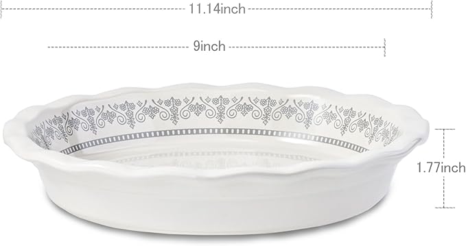 Ceramic Pie Pans for Baking, 9 Inch Porcelain Pie Pan Pie Dish, Round Pie Plate for Apple Pie, Quiche, Pot Pies, Tart（White）