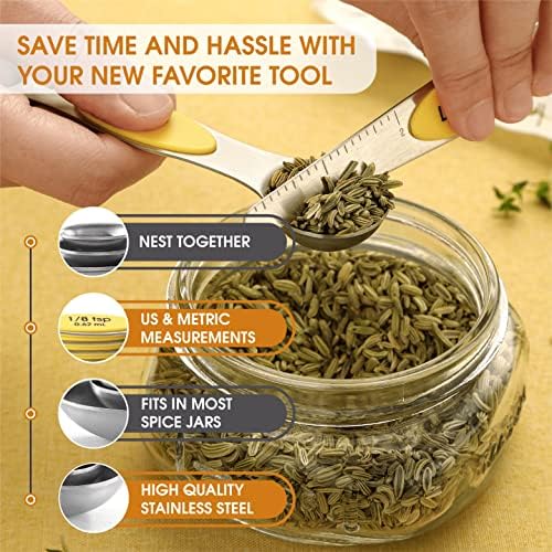 Spring Chef Stainless Steel Magnetic Measuring Spoons Set of 8, Yellow