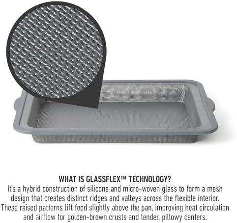 Calphalon Omni 12 x 8.5-Inch Bake Pan with GlassFlex Technology, Flexible Silicone & Micro-Woven Glass Core for Ultra Airflow & Even Baking, Grey