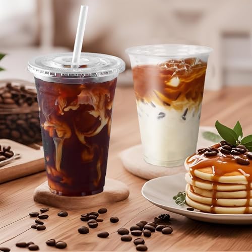Ginkgo 100-Pack 20oz Clear Plastic Cups with Lids and Straws
