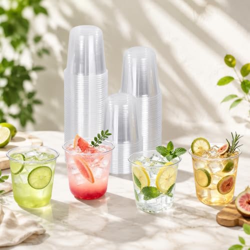 KesaPlan 150 Pcs 12oz Plastic Clear Cups, Disposable Wine Cocktail Glasses