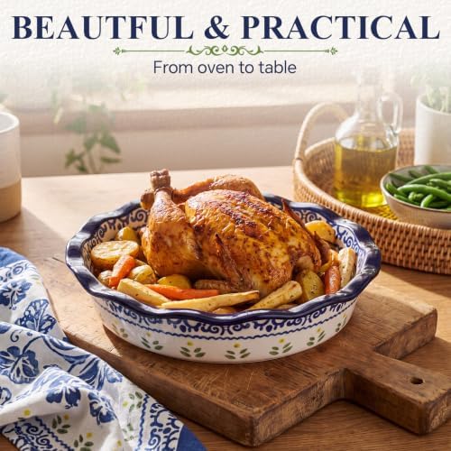 Uiifan 2 Pack 27oz & 48.8oz Ceramic Casserole Dishes Chicken & Round Shape