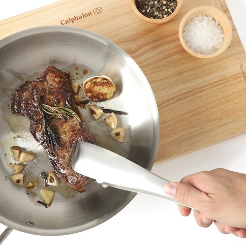 Calphalon Prime Stainless Steel Kitchen Tongs, Heavy-Gauge Heat-Resistant Locking Tongs for Grilling, Cooking & Serving, Weighted Handle for Control