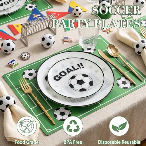 I00000 20 White Plastic Soccer Plates, Disposable Plates for Soccer Party