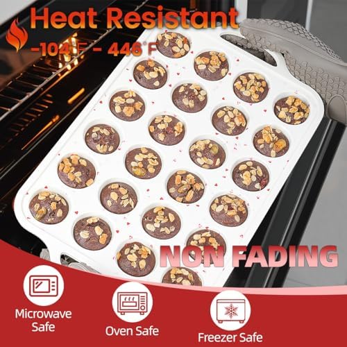 CAKETIME Mini Muffin Pan, Metal Reinforced Frame Mini Cupcake Pans 24 Cups Nonstick Muffin Silicone Molds with Handle for Baking Muffins, Cupcakes, Egg Bites 2 Pack Heart-Shaped