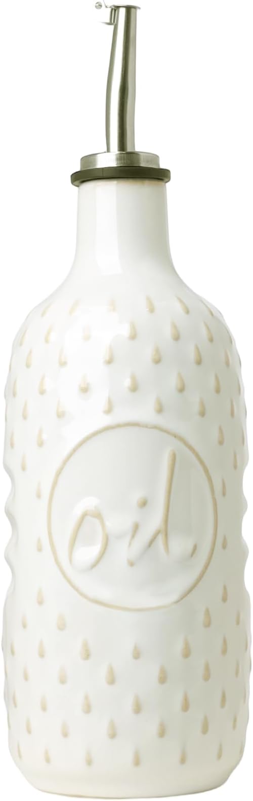 Ceramic Olive Oil Dispenser Bottle,15 Oz Oil Dispenser for Kitchen Counter,Suitable for Storage Oil, Vinegar, Coffee Syrups & Other Liquids (Vintage White)