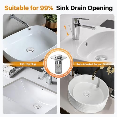 3PCS Bathroom Sink Drain Strainer Hair Catcher, Pop Up Universal Sink Drain Stopper with Removable Drain Filter Basket,Stainless Steel Drain Filter Cover Replacement, Sink Plug, Sink Trap,Drain Screen