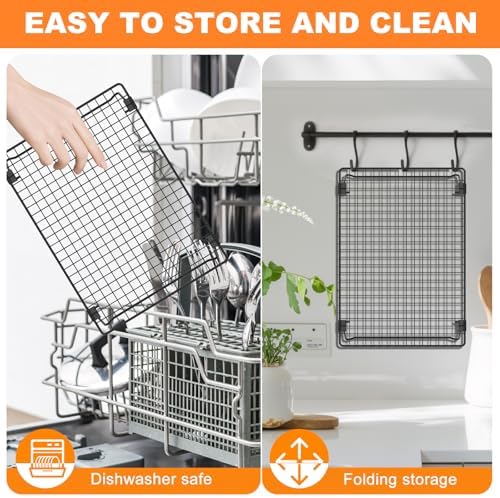 2 Pack Cooling Racks for Cooking and Baking, 13.4 x 9.4 Inch 2-Tier Stackable Cookie Cooling Rack Tall Baking Racks, Carbon Steel Roasting Wire Rack for Baking, Grilling Making Jerky (Black)