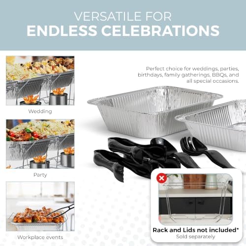 Alpha Living 6 Pack Refill Kit - Disposable Chafing Dish Buffet Set, Welded Body Food Warmers for Parties, Fuel Cans, Half Size Pans, Warming Trays