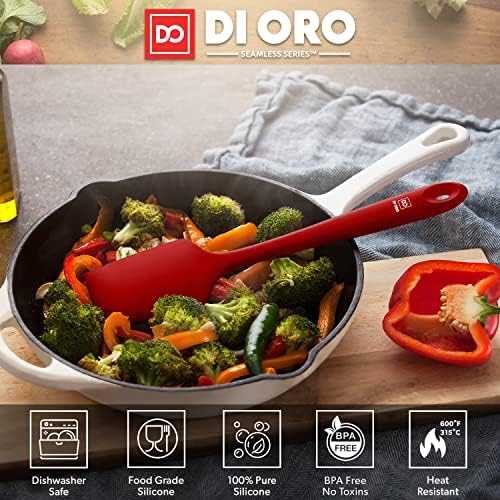 DI ORO Large Silicone Spatula - 600F Heat Resistant, Red