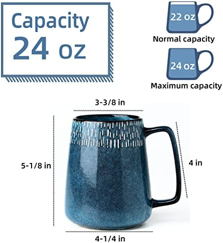 24 oz Large Ceramic Coffee mugs, Extra Large Cup, Big Handle (star blue)