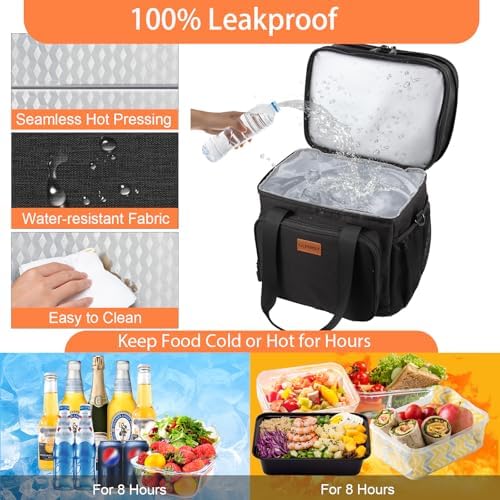GLENKEY Expandable Lunch Box Insulated Leakproof Cooler Bag Work Outdoor