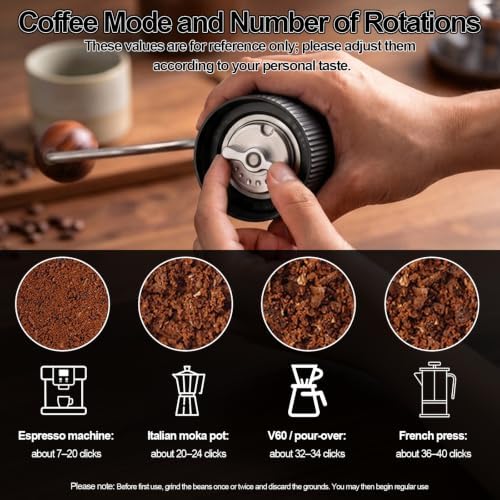 Manual Coffee Grinder, Adjustable Grinding Settings, Stainless Steel Burrs, Portable Hand-Cranked Coffee Grinder, For Espresso, Drip Filter, French Press Filter, Compact And Durable(Black)
