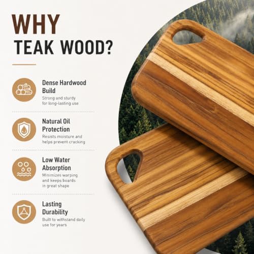 Socisen 2-Pack Small Teak Cutting Boards, 8.6" Mini Wood Charcuterie Board
