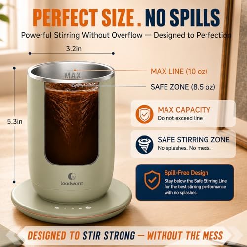 Self Heated Stirring Coffee Mug, 10oz Auto Mixing Cup with Warmer, Green