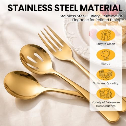 12-Piece Gold Serving Utensils Set, Serving Spoons for Buffet